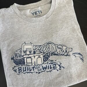 Yeti TShirt Mens Large Gray Built For The Wild Bear Cooler Fishing Graphic